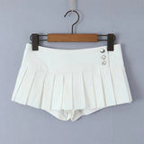 Yipinpay 2024 Cool Girl Y2K American Retro Pleated Mini Skirt Sexy Low Waist Side Button Women Summer Skirts With Shorts Lining