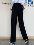yipinpay Suit Pants for Women Elegant Slim Casual Loose Back Elastic Band Ladies Pants Korean Fashion Luxury Black Trousers