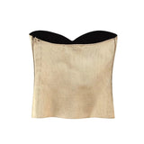 Yipinpay Off Shoulder Corset Tops For Women Silver Knit Crop Top Female Backless Sexy Tube Tops Summer Sleeveless Bustier Top Woman