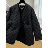 Yipinpay Oversize Belt Waist Quilted Doll V Neck Jacket Women Winter Puffer Jacket Argyle Plaid Coat Retro Parka Mujer
