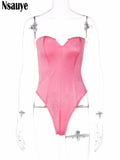 yipinpay Sleeveless Pink Y2K Skinny Sexy Satin Club Party Women Bodysuit Fashion Outfits One Pieces Corset Body Tops Romper 2023