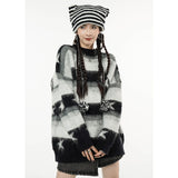 yipinpay Women Black Stripe Sweater Round Neck Color Contrast Stars American Fashion Streetwear Winter Long Sleeves Knitting Pullover
