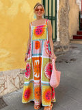 Yipinpay Print Maxi Dress Women 2024 Summer Sleeveless Slip Dresses Female Elegant High Waist Patchwork Lady Vacation Beach Dress