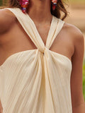 Yipinpay Soild Halter Maxi Dress For Women 2024 Summer Sleeveless Backless Long Dresses Fashion Lady Holiday Party Beach Robe
