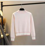 Yipinpay Short Cardigan Women's Sweater Coat Autumn And Winter New Style Outer V-neck Loose Plaid Top All-match Casual
