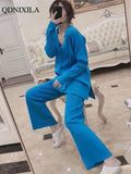 Yipinpay Autumn Women's Knitted Suit Korean Elegant V-neck Cardigan Jacket Fashion Casual Pants Sets 2 Piece Sets New Matching Set