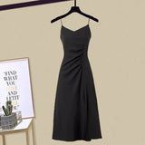 Yipinpay Autumn/Winter New Dress Matching Set Women's Chic Irregular Knit Sweater Sling Skirt Two Piece Korean Elegant Pullover Suit