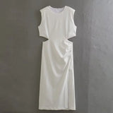 Yipinpay Cut Out Long Dress Women Summer Elegant Party Dresses For Women 2023 Rosy Sleeveless Midi Dress Woman Evening Dresses