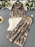 Yipinpay Hoodie Sporty Suits Zipper Loose Cardigan+High Waist Wide Legs Long Pants 2024 Autumn Women Fashion Print Casual Sets