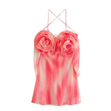 Yipinpay Pink Mini Dress Women Flower Backless Slip Dress Woman Summer Sexy Short Dresses For Women 2023 Beach Holiday Party Dress