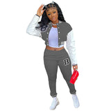Yipinpay Letter Printing Joggers Leisure Two-Piece Set Women's Sports Training Jogging Uniform Baseball Uniform Suit