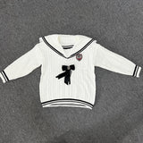 Yipinpay Academy Style JK Navy Neck Bow Sweater Women Top Autumn Winter Vintage Gentle Thickened Knit Pullover Coat Women Clothing