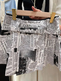 Yipinpay Girl Newspaper Printed Pleated Skirt for Women Autumn New Fashion Causal High Waist A-line Short Skirt Women Clothing