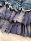 Yipinpay Fashion Sexy Mini Skirt Women Chiffon Ruffled Edge Patchwork Denim Skirts American Vintage A Line Hotsweet Skirt