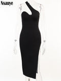 yipinpay 2023 Summer Women Sexy Elegant One Shoulder Sleeveless Party Club Midi Dresses Evening Night Club High Split Dress Female