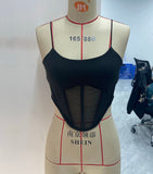 Yipinpay Women's Crop Top Camisole with Perspective Mesh Patchwork Stitching Sexy Style Irregular Tailoring Summer Clothing Tops Y2k