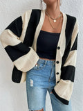 Yipinpay Hollow Out Contrast Fashion Cardigan Sweater Knitwear Women Loose Long Sleeve High Street Outwear Patchwork Female Coat