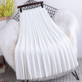 Yipinpay Women Pleated Skirt Solid Color Casual Slim A-line Fashion Elastic Waist Midi Skirts Girls White Green Spring Summer