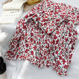 Yipinpay Korean Fashion Midi Skirt Women Vintage Floral Print High Waist Pleated Skirts 2023 Spring Summer Chic A-line Faldas