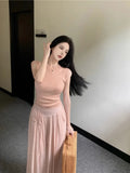 Yipinpay Hot Girl Casual Suit Women's Spring Short-sleeved Knitted Top High Waist Wide Leg Pants 2-piece Set Fashion Female Clothes