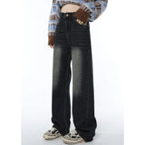 yipinpay Women Blue Jeans Vintage American Fashion Streetwear Style Bottoms Wide Leg Jean Female Baggy Trouser Straight Denim Pants