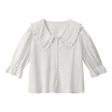 Yipinpay Cotton Shorts Sets Women's Chic Long Sleeve Pater Pan Collor Blouse High Waist Shorts 2 Pieces Sets Female Beach Outfits