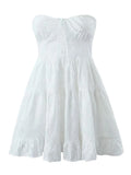 Yipinpay New Women White Strapless Lace Dress Sweet Ladies Sexy Mini Party Robe