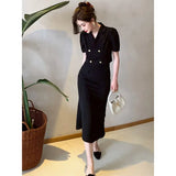 Yipinpay Suits Double-breasted Black Blazer Feminino Summer 2set Sets Slim Pencil Purple Fishtail Dress Crop Jacket Suits Tops