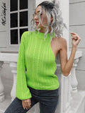 yipinpay Sweater Women One Shoulder Pullover Cut Out Long Sleeve Sweaters Fall Winter Clothes Jumper Female Streetwear Knitted Top