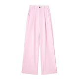 Yipinpay New Women Fashion Front Pleat Casual Straight Pants Office Ladies High Waist Pockets Full Length Trousers Mujer