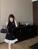 Yipinpay Vintage Dresses Women Bowknot Sleeveless Halter Ruffles Summer New Slim Elegant Mini Dress Party Chic Female Sweet
