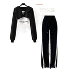 Yipinpay Spring Autumn Women's Tracksuit Set Korean Fashion Short Long-sleeved Sweater+Vest+Casual Wide Leg Pants Three-piece Suit