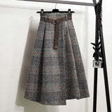 Yipinpay Vintage Designer Long Skirt Women Y2k Knee Length Tartan Plaid Maxi Skirts Casual Fashion Elegant High Waist A-line Skirt