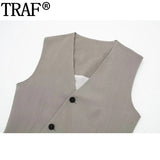 Yipinpay Asymmetric Sleeveless Vests For Women Cropped Summer Jacket Womens 2023 Double Breasted Sleeveless Blazer Woman Waistcoat