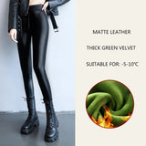 Yipinpay Autumn Winter New Thermal Leg Warm Women's Leggings Leather High Waist Fleece Velvet Black Tights Sexy PU Faux Female Pants