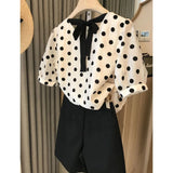 Yipinpay French Top Chiffon Polka Dot Shirt Women Thin Summer Blusas Mujer De Moda Elegant Back Lace Up Blouse Shirts Femininas