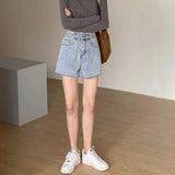 Yipinpay Fashion Women's Denim Shorts High Waisted For Summer Solid Raw Edge Korean Version Casual Hollow Out Wide Leg Jean Pants
