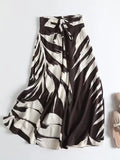 Yipinpay 2024 New Women Vintage Print High Waist Linen Long Skirt Frenulum Zipper Ladies Holiday Casual A-line Maxi Skirts