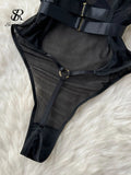 Yipinpay Sexy Hollow Out Playsuits Female Strap Transparent Thin Slim Jumpsuits 2024 Summer Mesh Lace Halter Club Bodysuits