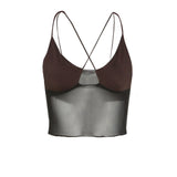 Yipinpay Women's Solid Color Short Tops  Cross Bandages Perspective Short Camisole, Sleeveless Navel Vest