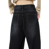 yipinpay Blue High Waist Women Jeans American Fashion Vintage Streetwear Style Wide Leg Jean Female Denim Trouser Baggy Denim Pants