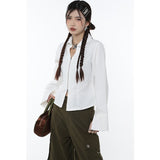 yipinpay Women Shirt Spring TOPs White French Advanced Feeling Vintage Female Long Sleeves POLO Collar Comfortable Baggy Casual Blouse