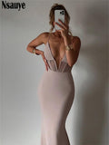 yipinpay Elegant Festival Outfit Female Dress 2023 Women Wrap Evening Party Sexy Dress Long Corset Club Vestido V Neck Sleeveless