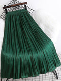 yipinpay Summer Thin Pleated Skirts Women 2023 New Stylish Luxury High Waist Korean Midi Faldas Plain Simple Swing A-line Skirt
