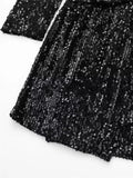 Yipinpay Black Sequin Dress Woman Glitter Velvet Blazer Dress Women Long Sleeve Short Dresses Autumn Winter Elegant Party Dresses