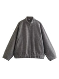 Yipinpay New 2024 Women Fashion Oversized Bomber Jacket Coat Vintage Solid Long Sleeve Female Pockets Chic Loose Outerwear