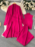 Yipinpay Winter Casual Knitted Three Pieces Suits Women Long Sleeve Cardigans+Turtleneck Knit Tank Top+Warm Long Pant Sets