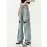yipinpay Jeans Women Y2K Style High Waist American Hollow Out Wide Leg Pants Fashion Hip Hop Vintage Straight Summer Female Trouser