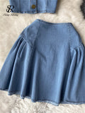 Yipinpay Summer Fashion Denim Two Pieces Suits Strapless Sexy Top+ Short A Line Skirt Streetwear Hotsweet Vintage Beach Sets