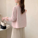 Yipinpay Mink Fleece Small Fragrant Cardigan Women Autumn/Winter Stripe Top Loose and Versatile Foreign Short Coat Female